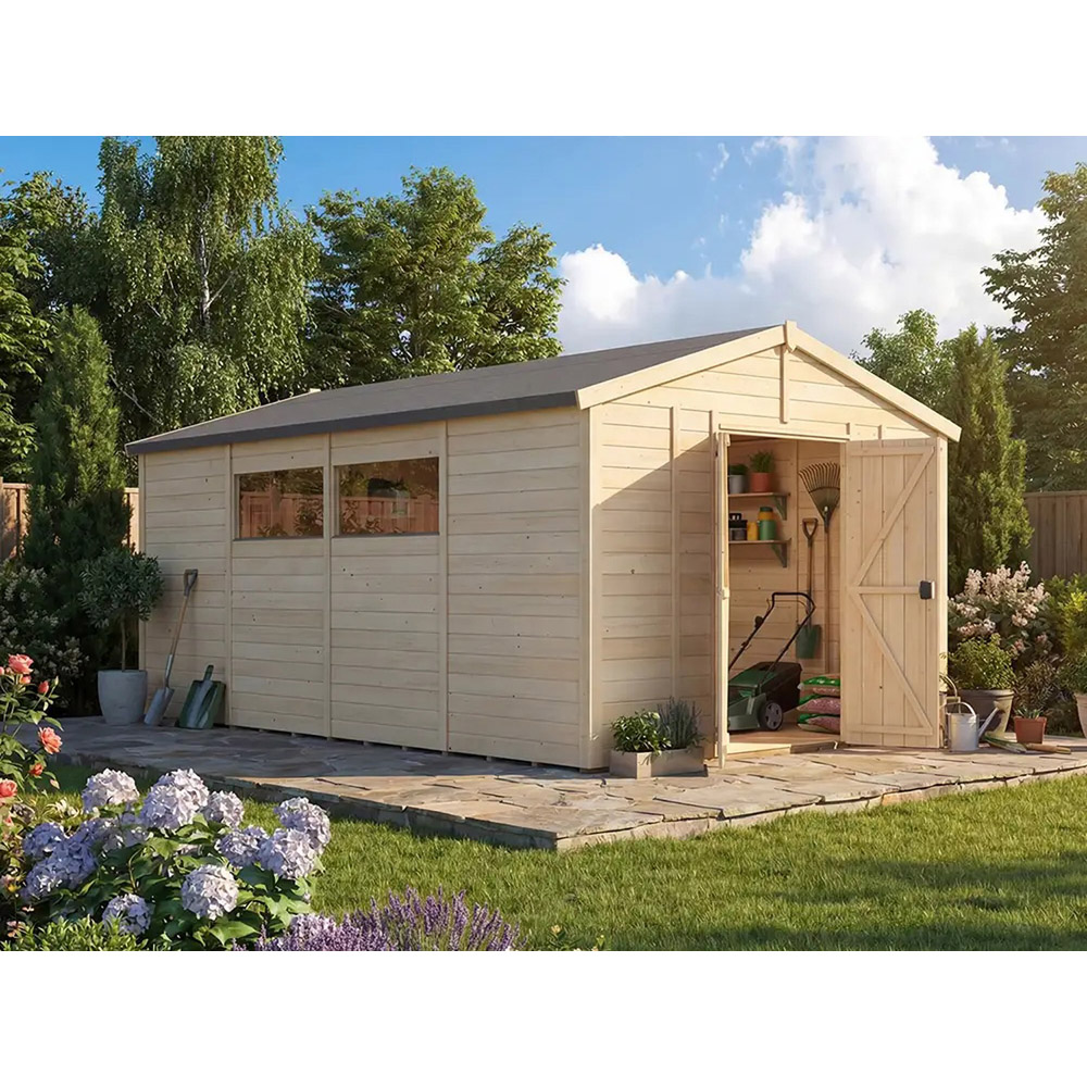 Dunster House Overlord 10 x 16ft Modular Brown Apex Garden Shed Image 2