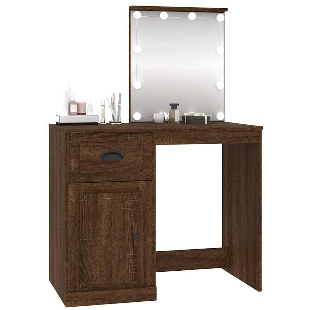 vidaXL Single Door Single Drawer Brown Oak Wooden Dressing Table Image 4