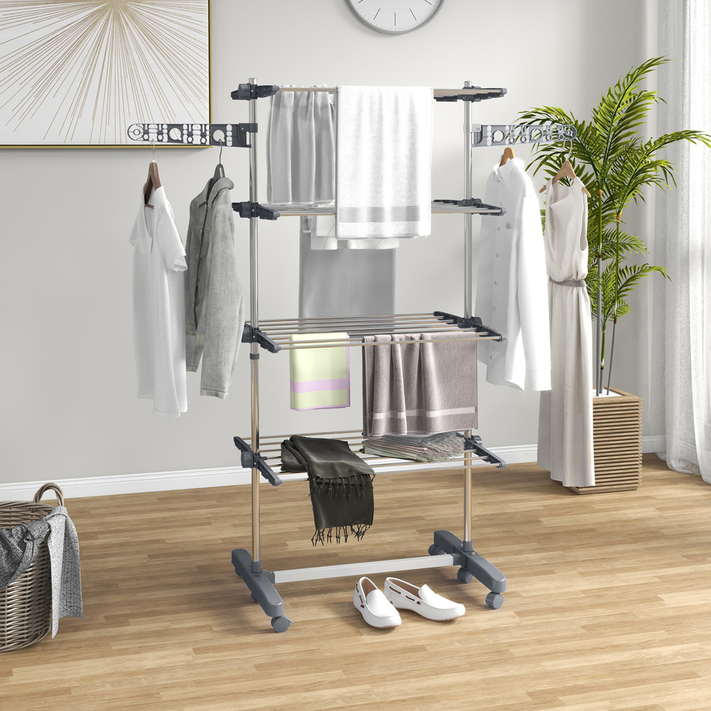 HOMCOM 4 Tier Grey Stainless Steel Clothes Airer Image 2