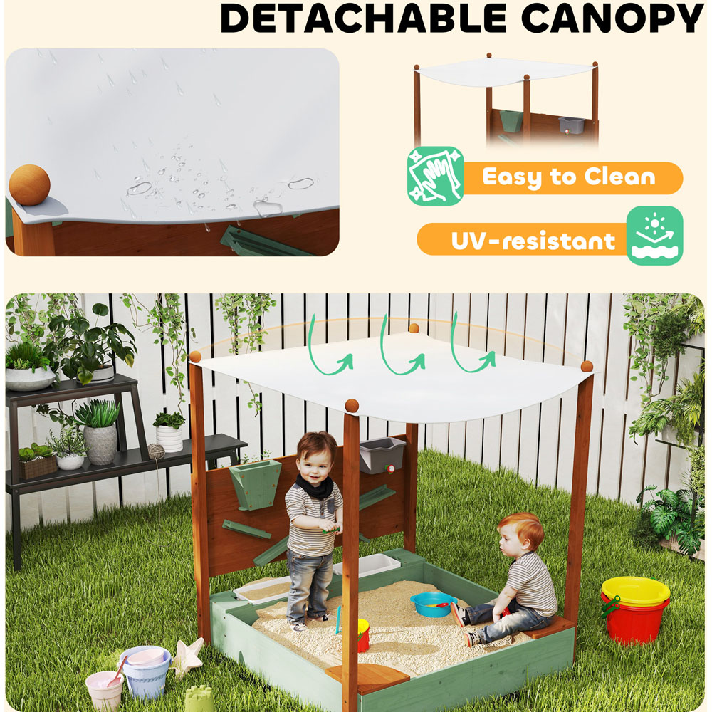 AIYAPLAY Kids Green Wooden Sandpit with Canopy Image 6