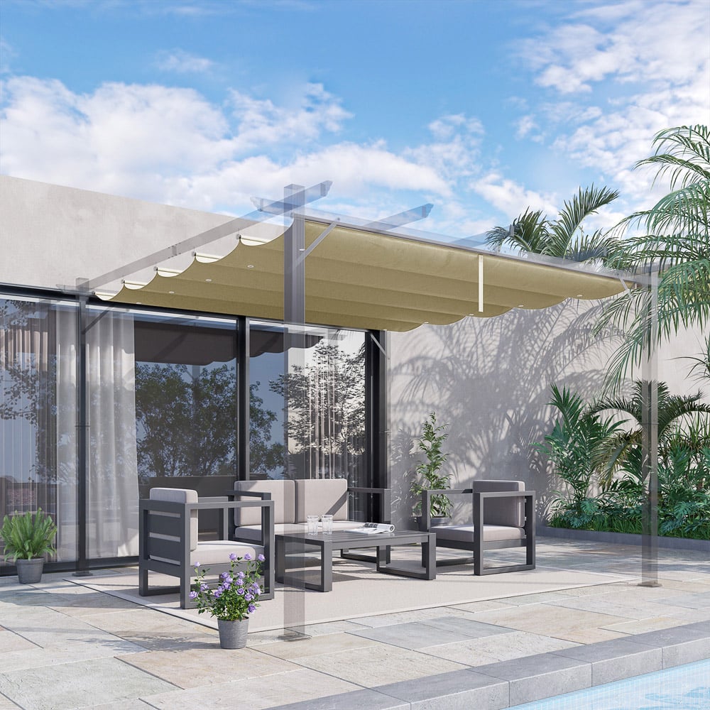 Outsunny 4 x 3m Beige Retractable Pergola Cover Image 7