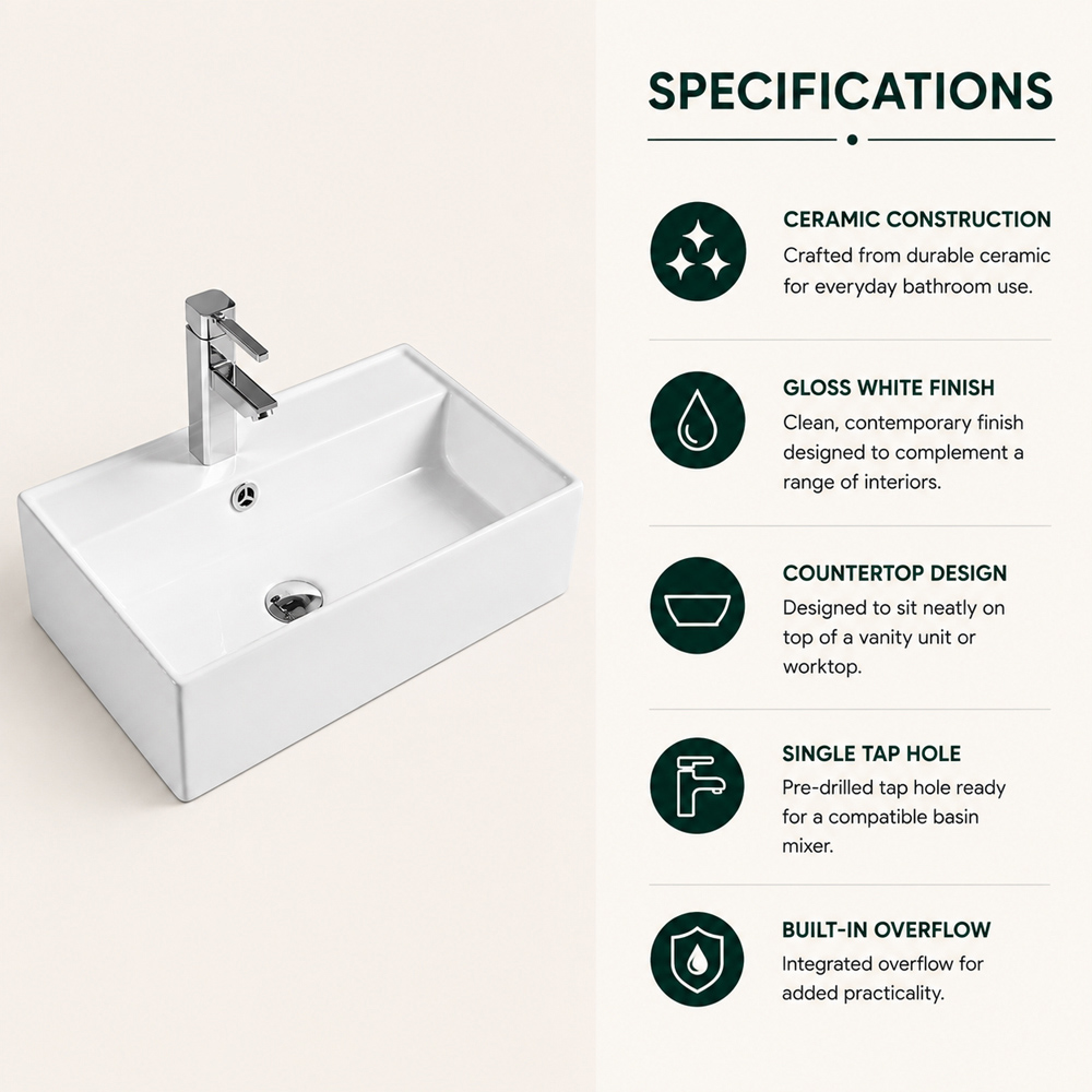 Go Bathrooms Aero Ceramic Countertop Basin Image 4