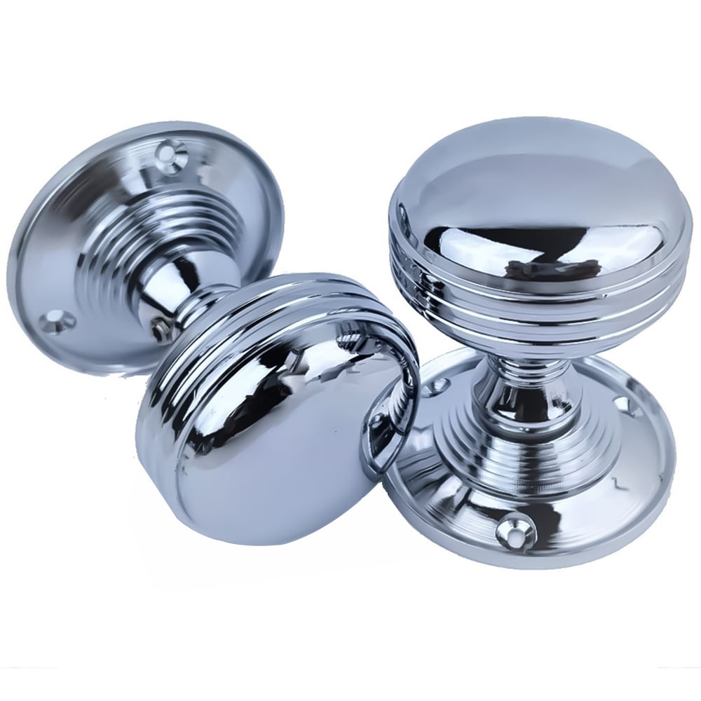 Golden Grace Chrome Finish Mortice Reeded Sprung Door Knob Set Image