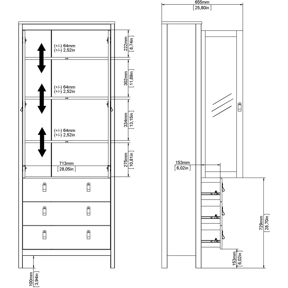 Florence Barcelona 2 Door 3 Drawer White Display Cabinet Image 7