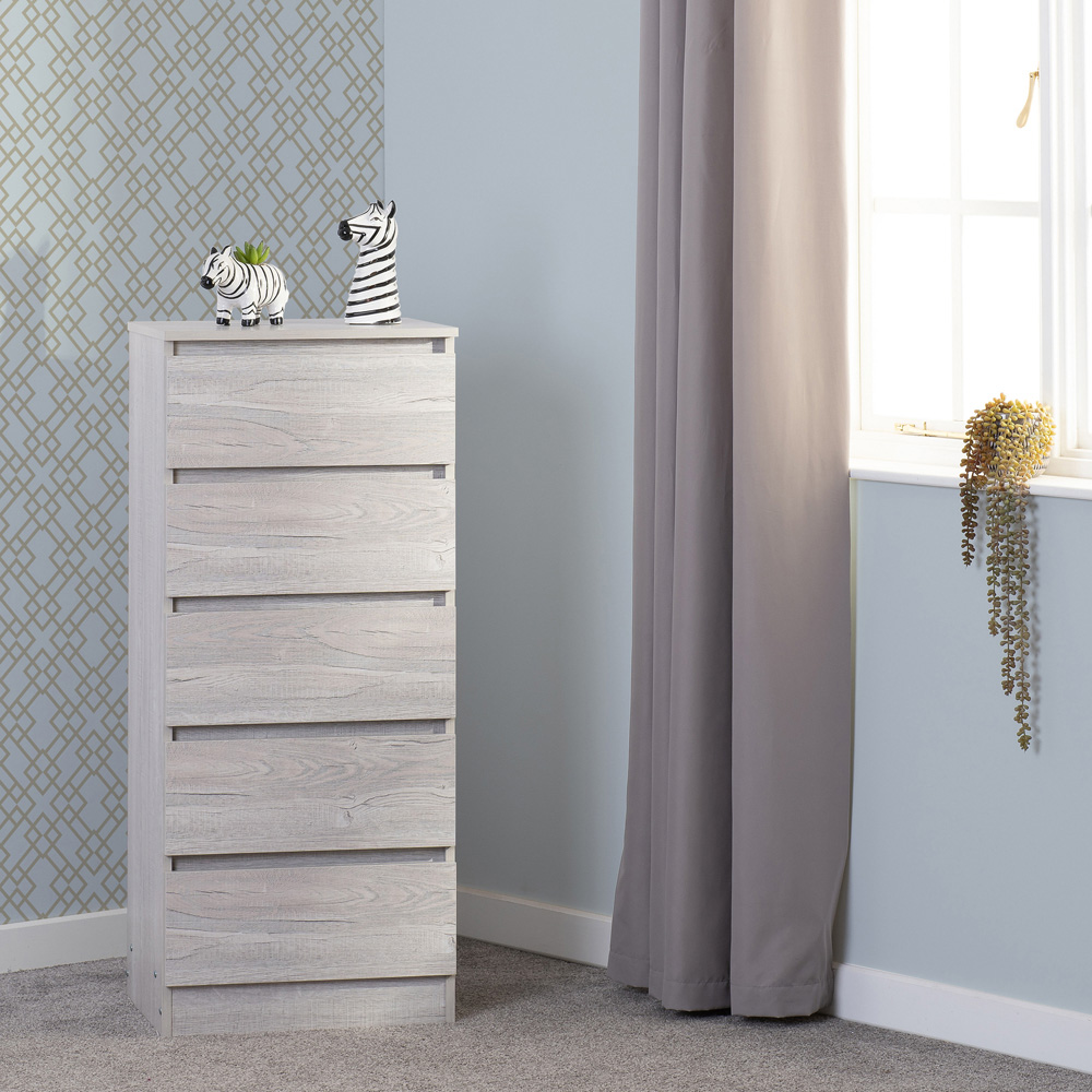 Seconique Malvern 5 Drawer Urban Snow Narrow Chest of Drawers Image 8