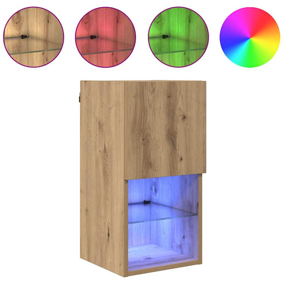 vidaXL Single Door 2 Shelf Artisan Oak Wall Mounted LED TV Unit Set of 2 Image 8