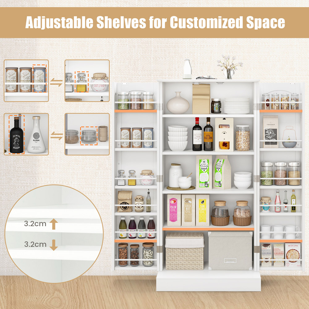 Costway 2 Door White Kitchen Pantry Cabinet Image 5