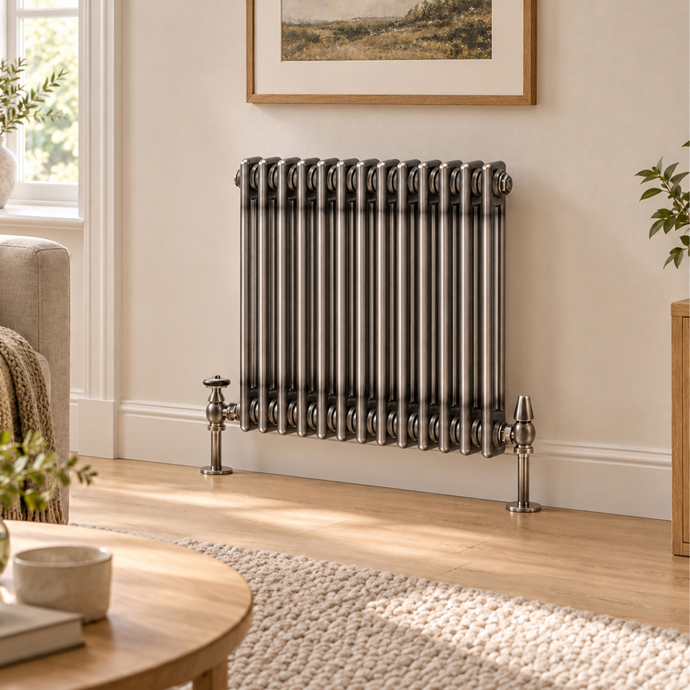 Go Bathrooms Traditional 1996 BTU 2 Column Raw Metal Radiator 600 x 605mm Image 2