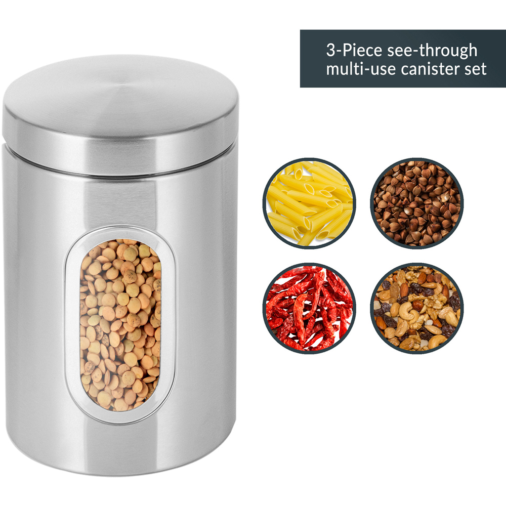 Innoteck Essentials 3 Piece Silver Stainless Steel Kitchen Canister Set with Viewing Window Image 7