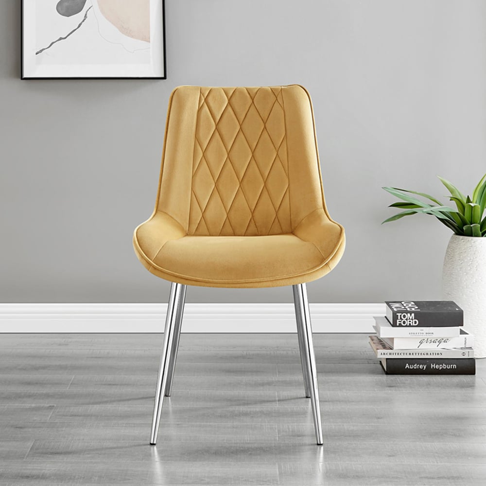 Furniturebox Molini Cesano 6 Seater Dining Set White Gloss Mustard and Chrome Image 3