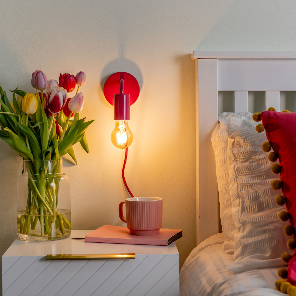 ValueLights Jordy Colour Pop Raspberry Plug-in LED Wall Light 2 Pack Image 2