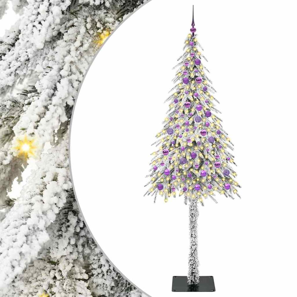 vidaXL Pre-Lit Lilac Bauble White Snow Flocked Artificial Christmas Tree 7ft Image 6