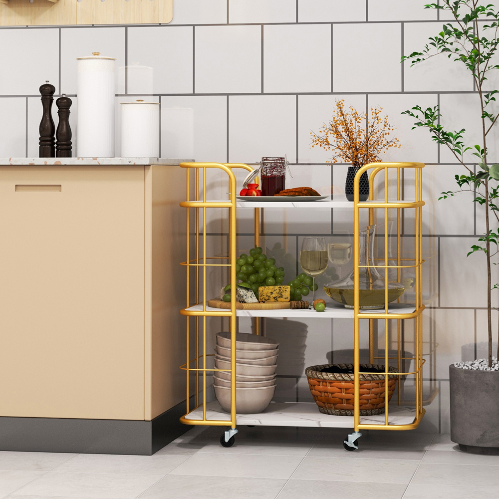 Costway 3 Shelf Golden Drinks Trolley Image 4
