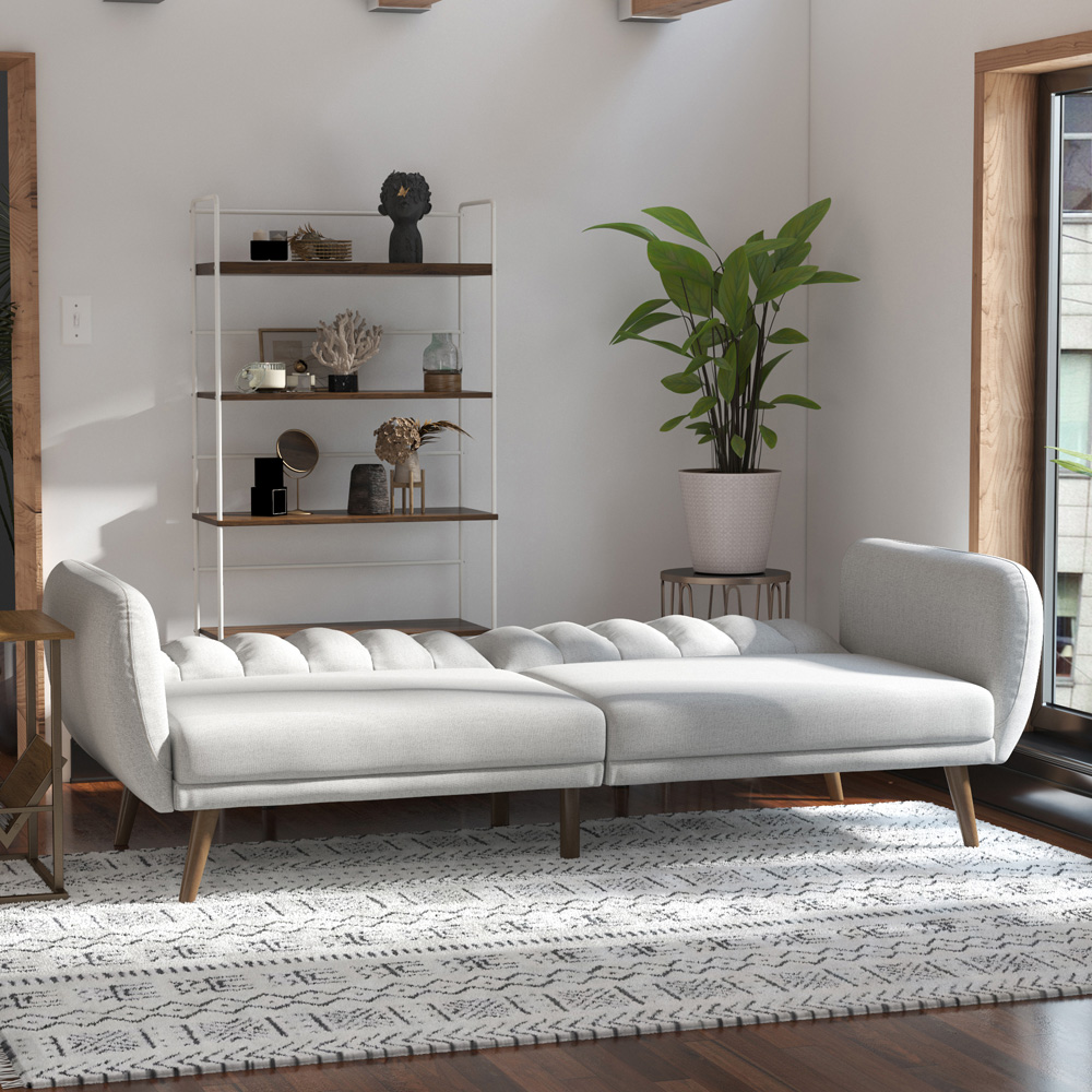 Novogratz Brittany 3 Seater Light Grey Linen Sofa Bed with Wooden Legs Image 7