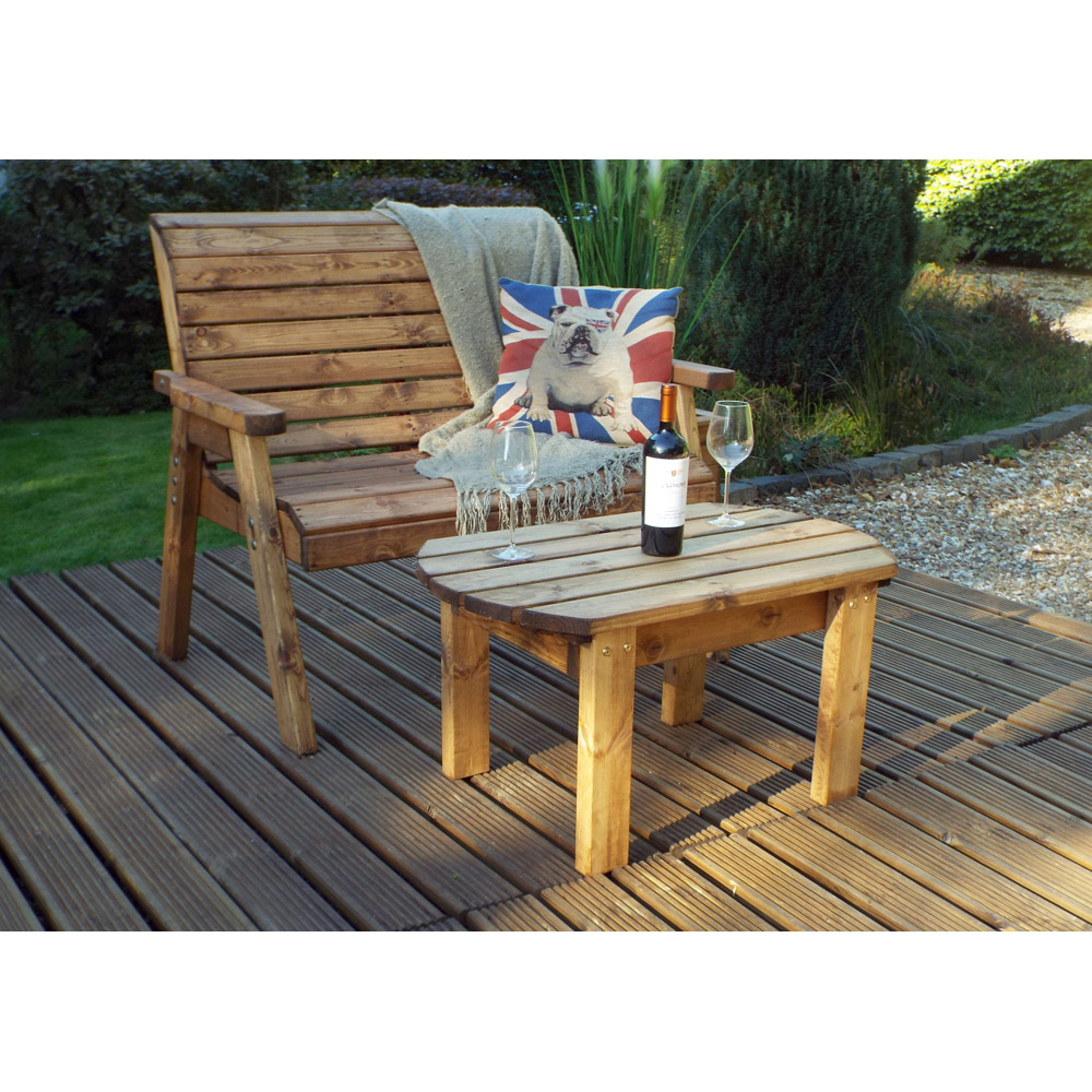 Samuel Alexander 2 Seater Chunky Rustic Wooden Garden Bench with Coffee Table Image 3