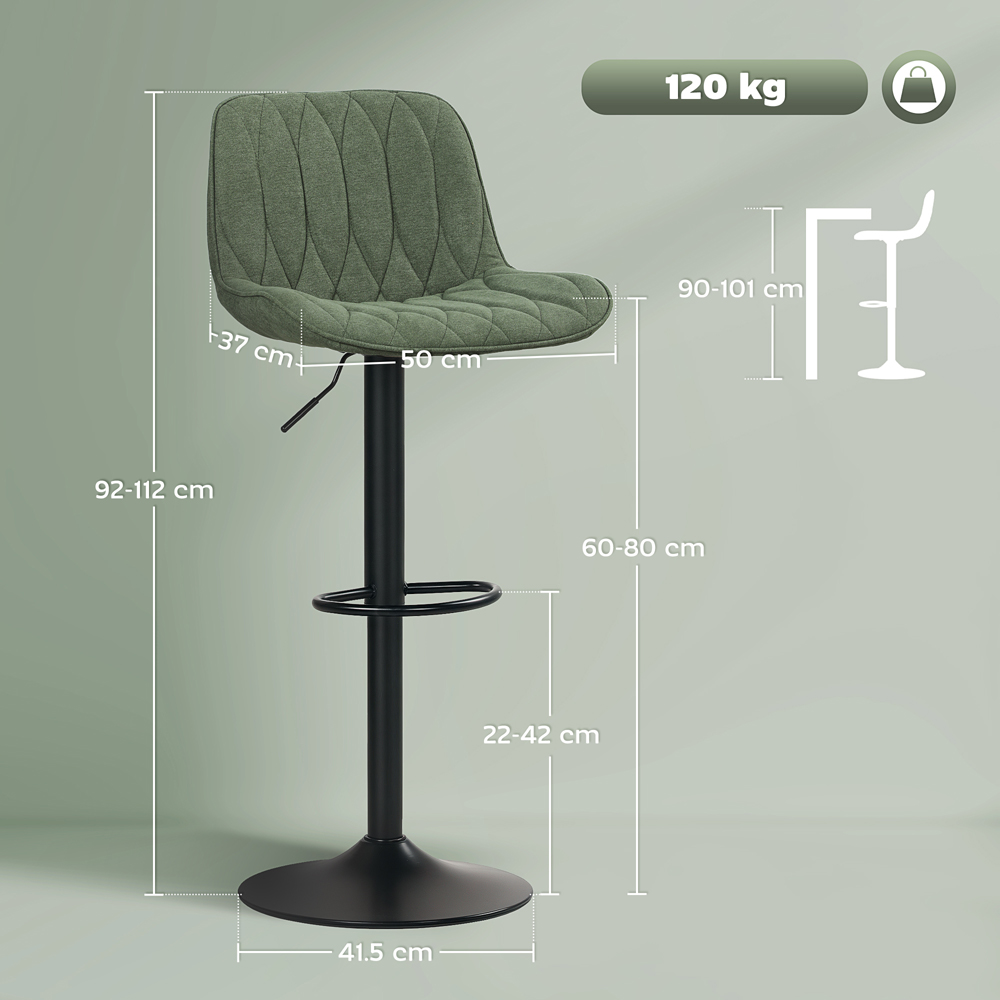 HOMCOM Green Modern Adjustable Swivel Bar Chair Set of 2 Image 9