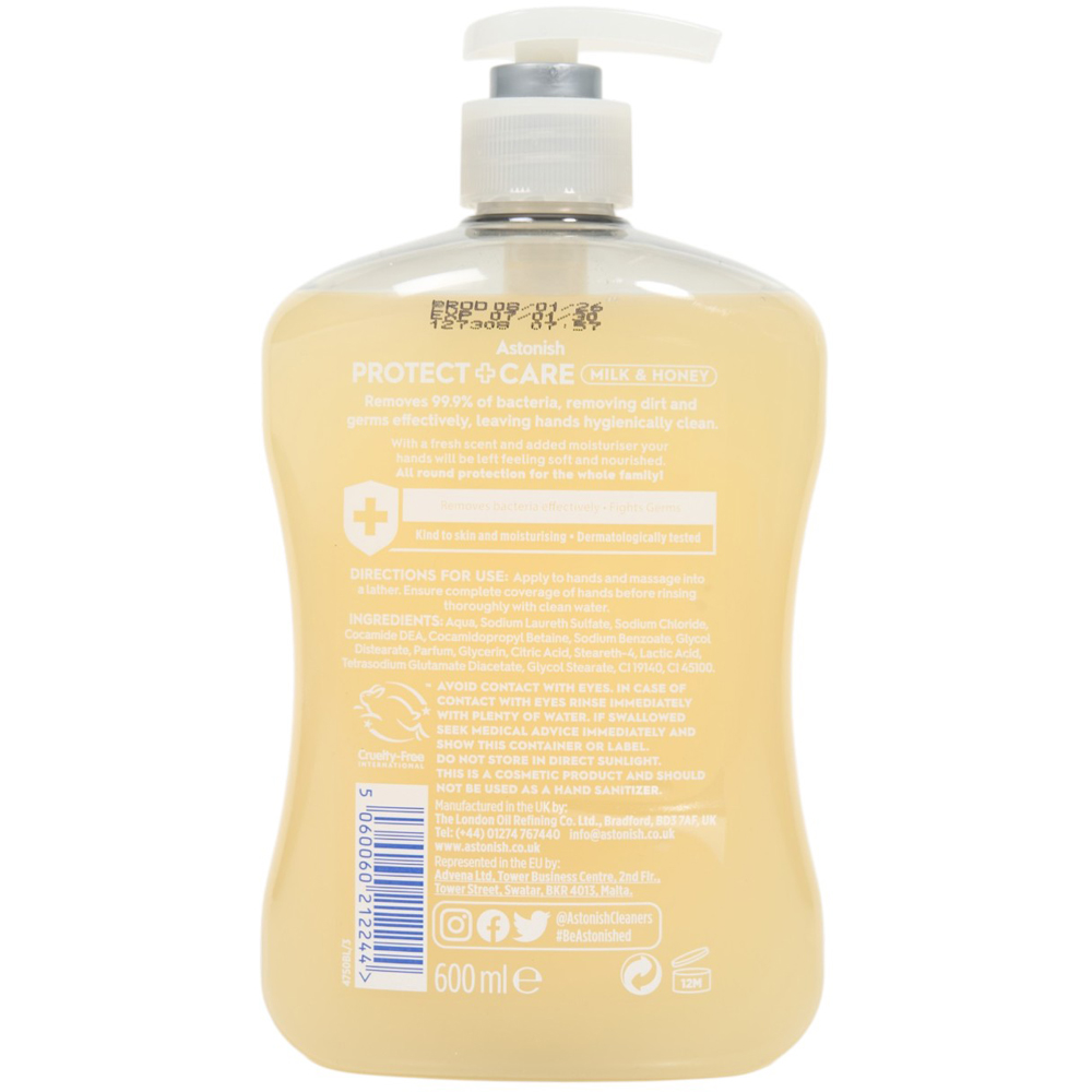 Astonish Milk and Honey Antibacterial Handwash 600ml Image 2