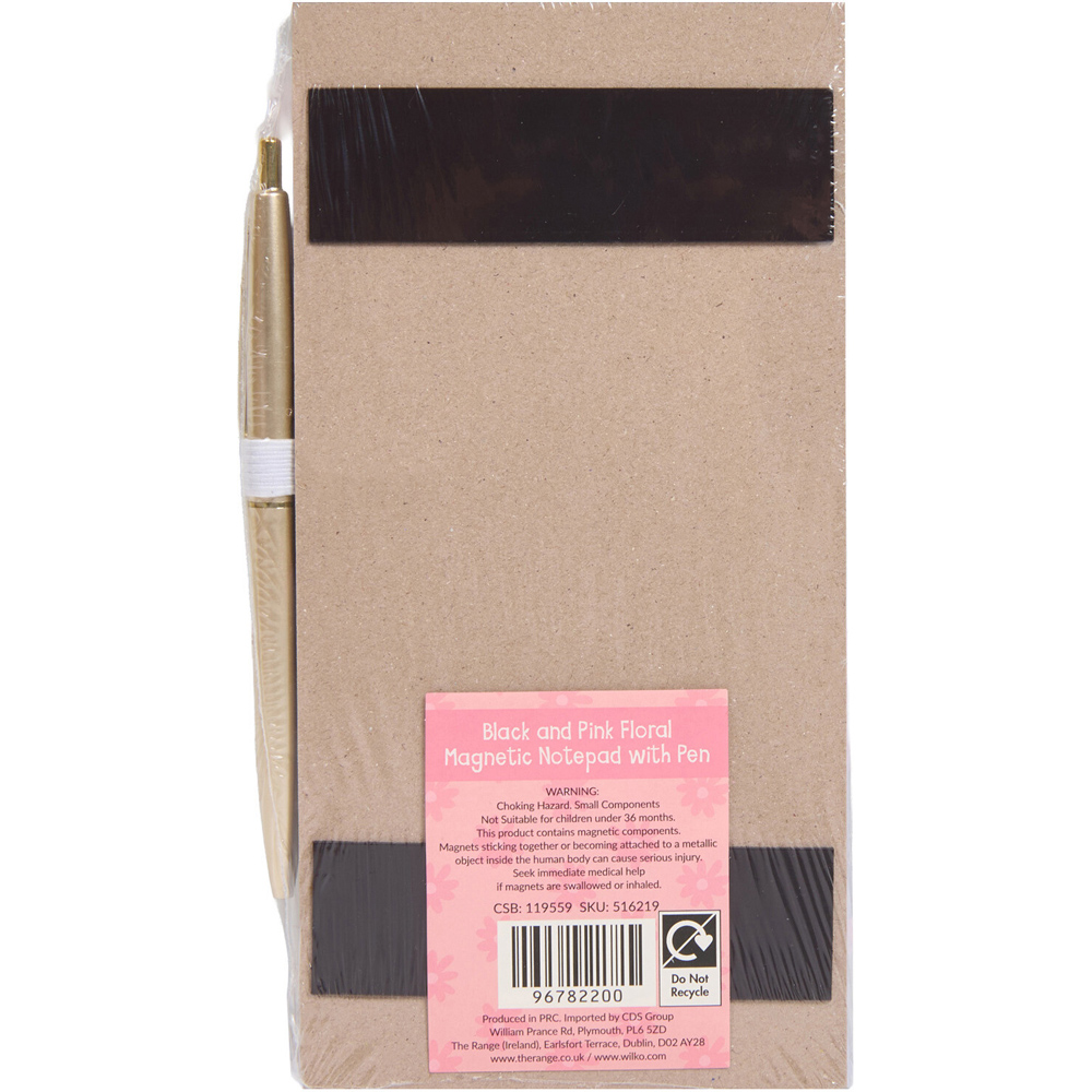 Black and Pink Floral Magnetic Notepad Image 2