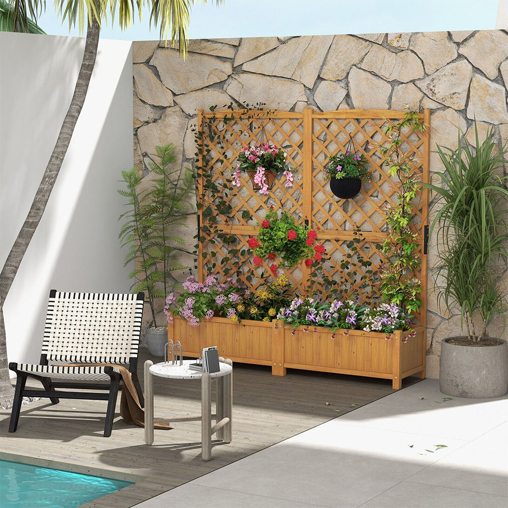 Costway Orange Raised Garden Bed Trellis Planter Image 2