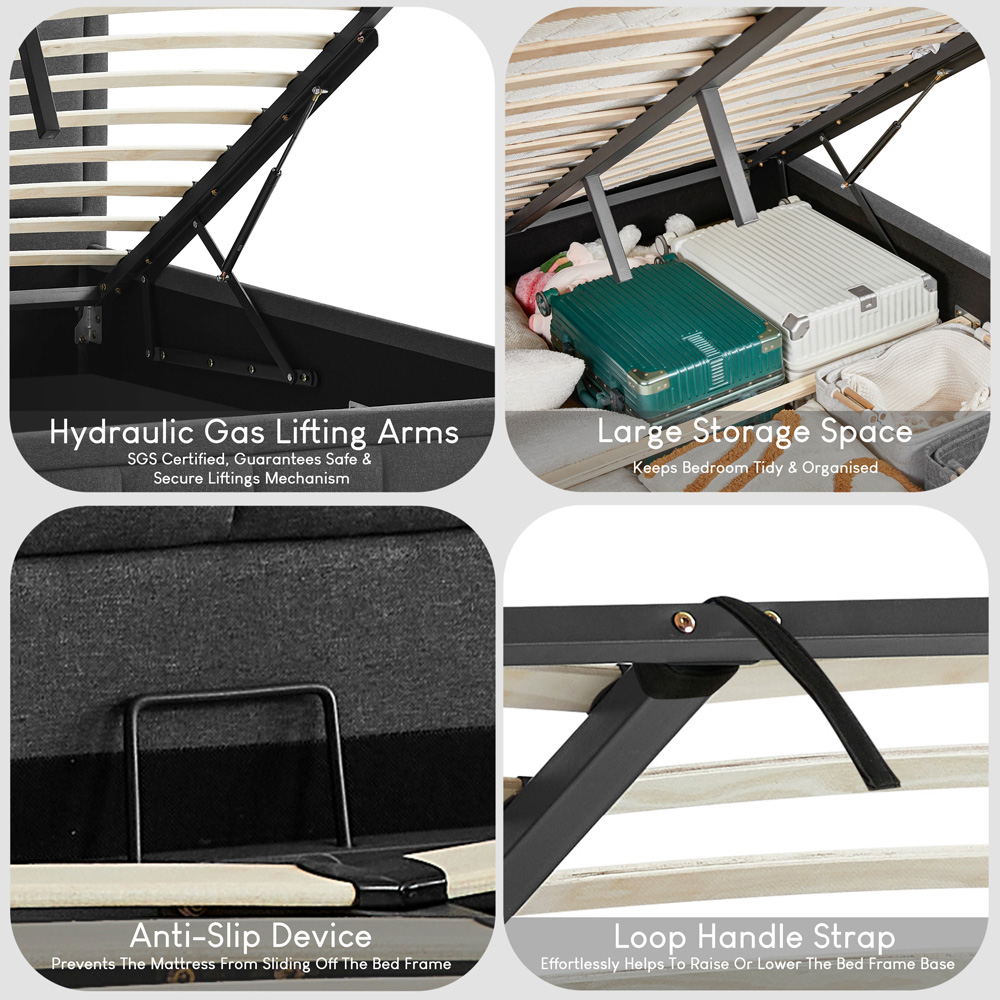 Vida Designs Vanita Double Dark Grey Ottoman Bed Image 6
