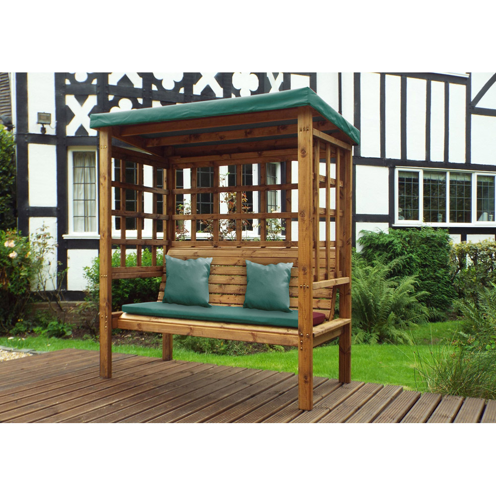 Charles Taylor Bramham 3 Seater Wooden Arbour with Green Canopy Image 7