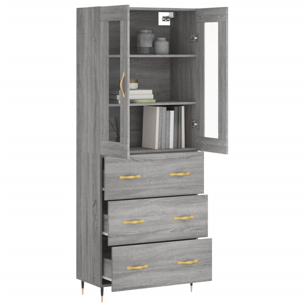 vidaXL 2 Glass Door 3 Drawer Grey Sonoma Highboard Image 3