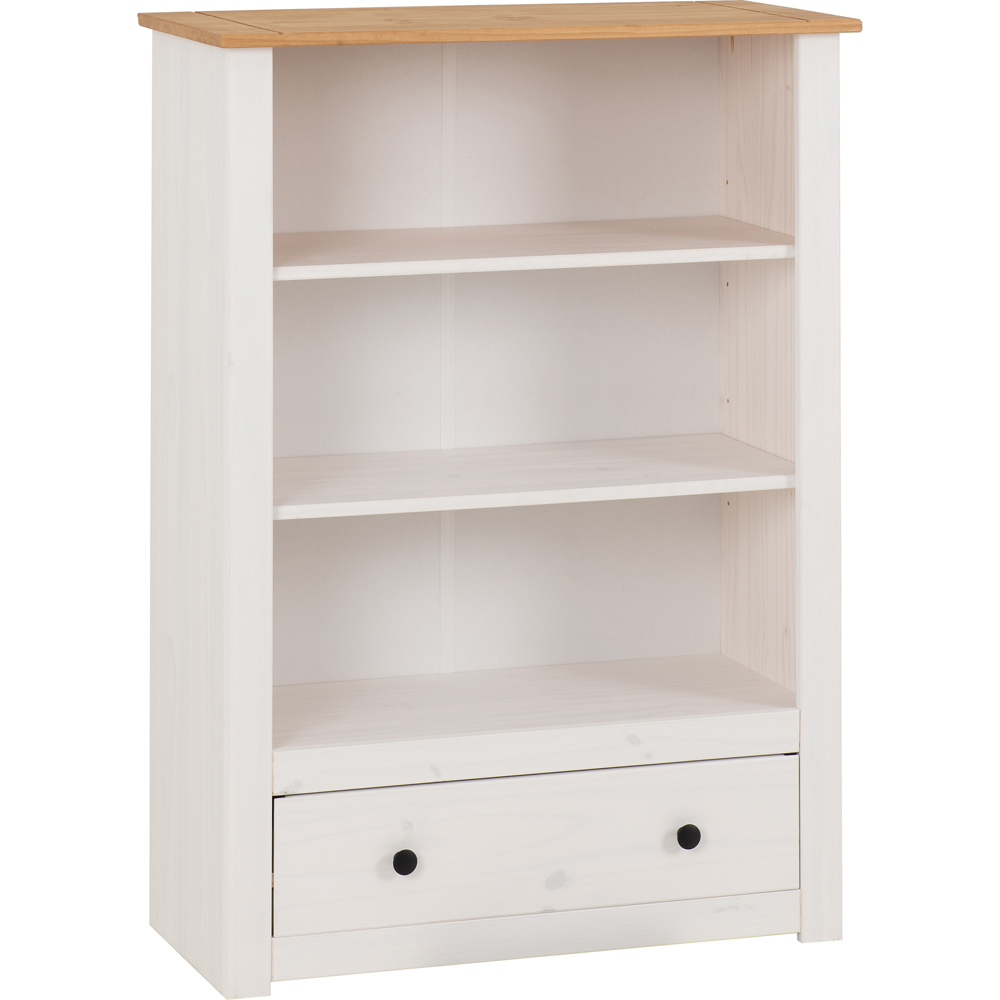 Seconique Panama Single Drawer 3 Shelf White and Natural Wax Bookcase Image 2