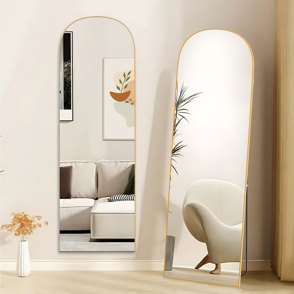 Rattrix Gold Aluminium Alloy Frame Arched Full Length Mirror with Stand 162 x 52cm Image 5