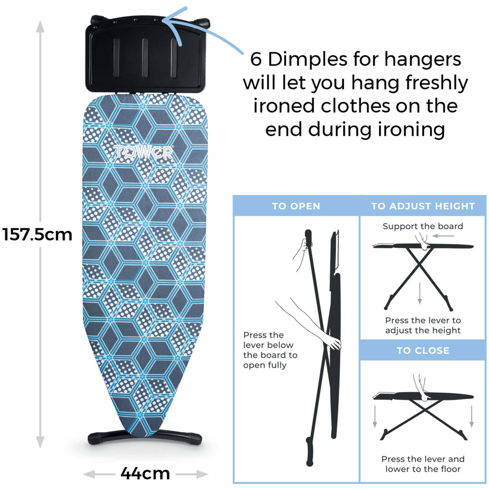 Tower Geo Pro Height Adjustable Oversize Ironing Board Image 9