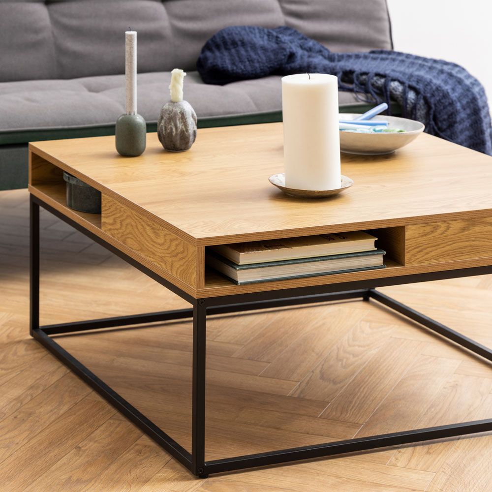 Florence Willford 2 Shelf Oak and Black Coffee Table Image 8