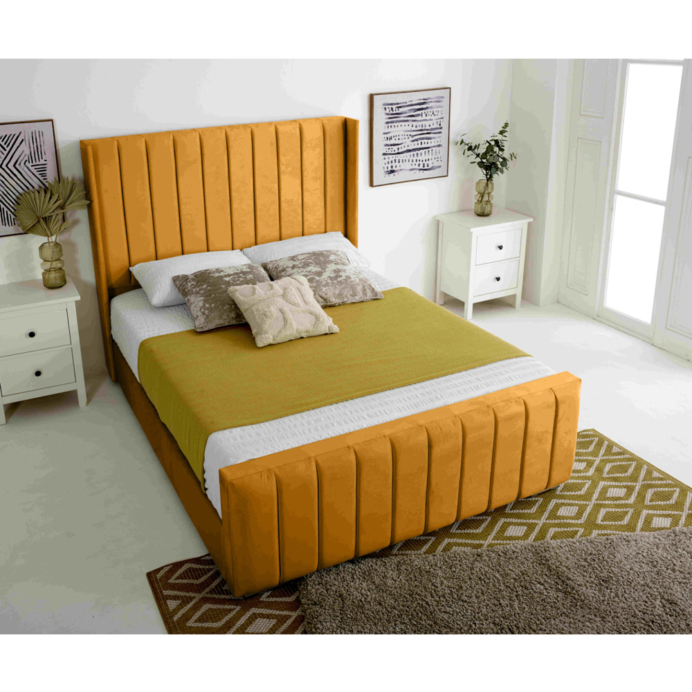Eleganza Majestique Double Mustard Plush Velvet Bed Frame Image 3