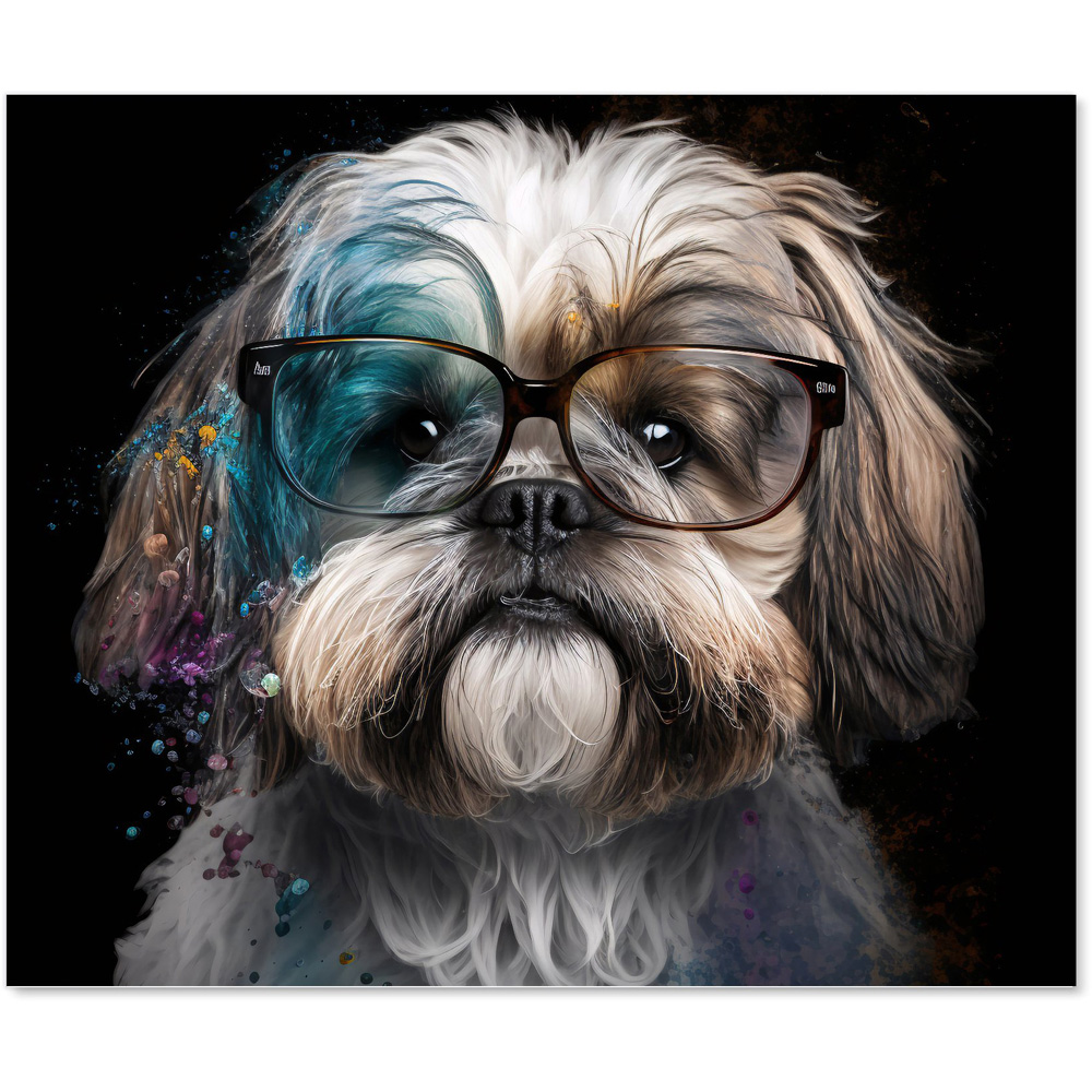 Warren Reed Designer Lhasa Apso with Glasses Splashart Glass Kitchen Splashback 75 x 90cm Image 2