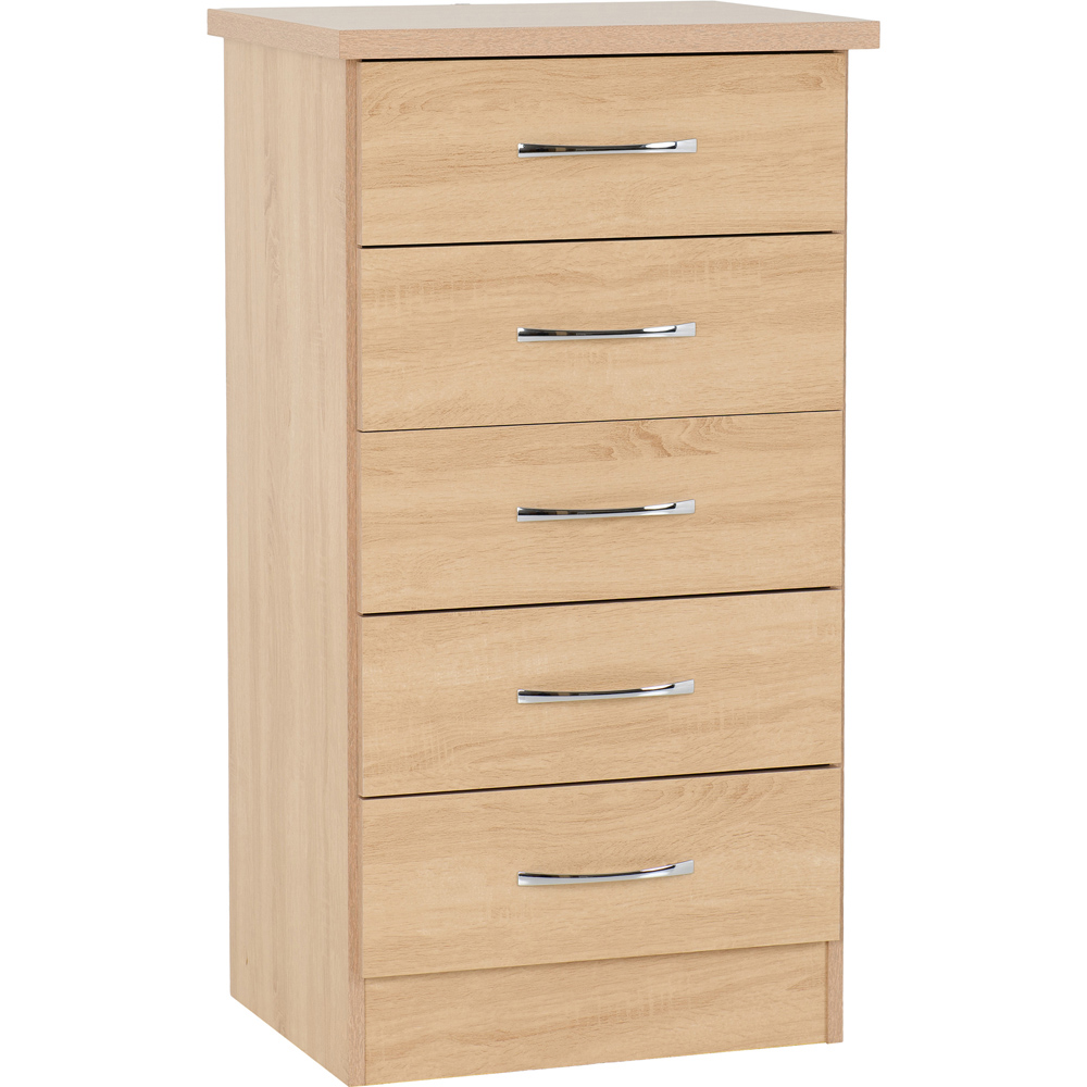 Seconique Nevada 5 Drawer Sonoma Oak Narrow Chest of Drawers Image 2