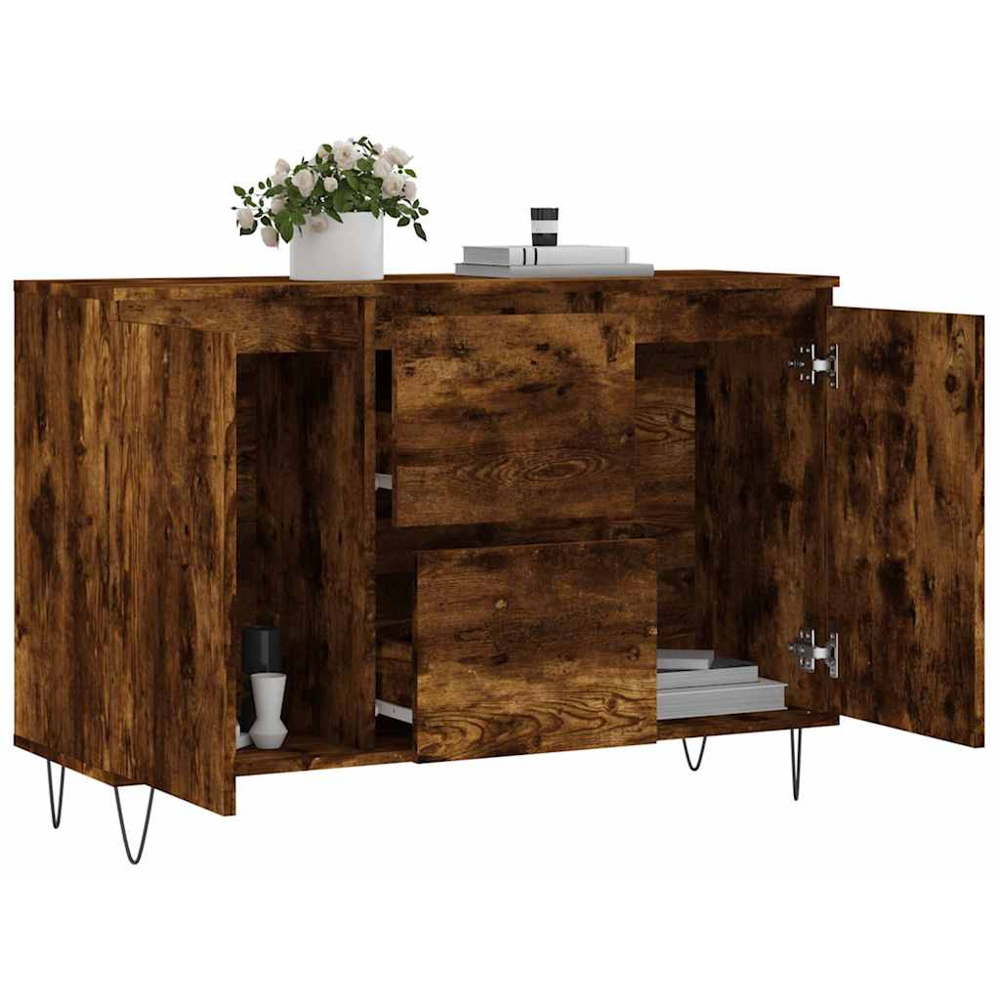 vidaXL 2 Door 2 Drawer Smoked Oak Sideboard Image 4