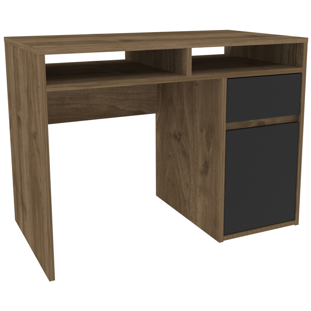 Decorotika Isla Single Door Single Drawer 2 Shelf Corner Computer Desk Walnut and Black Image 5