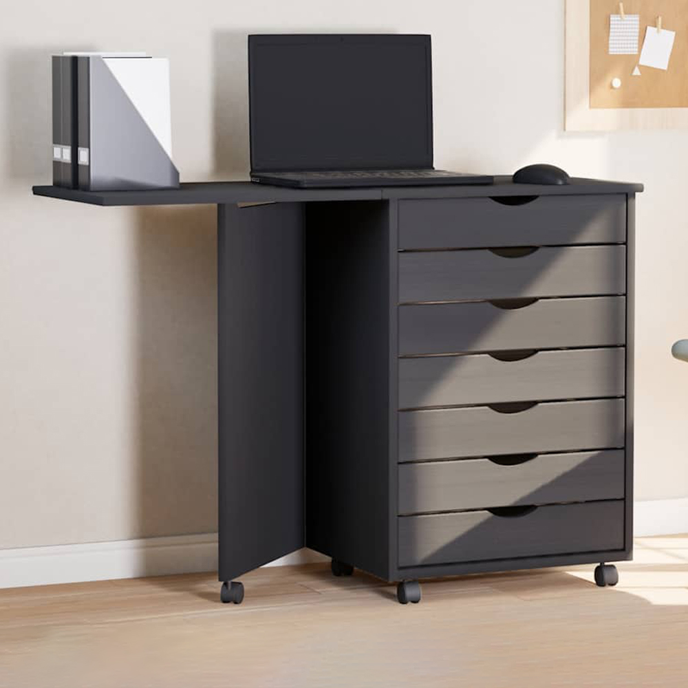 vidaXL Moss 7 Drawer Grey Solid Pine Wood Rolling Cabinet Image 1