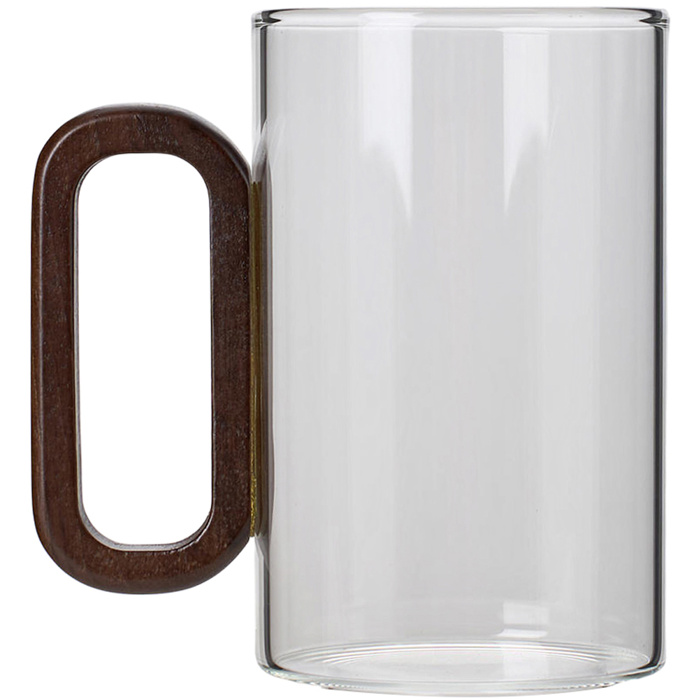 Living and Home 4 Piece Transparent Borosilicate Glass Wooden Handle Mug Set 360ml Image 3