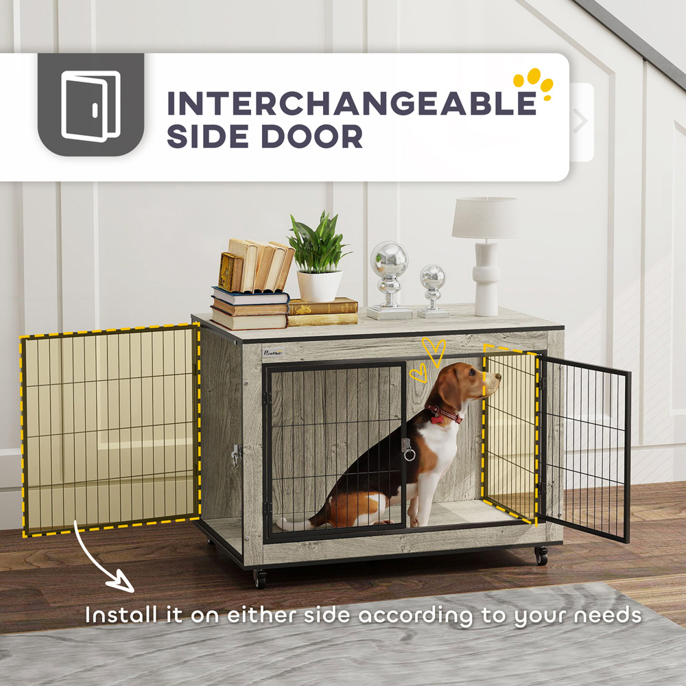 PawHut Medium Dog Crate Furniture on Wheels Image 5