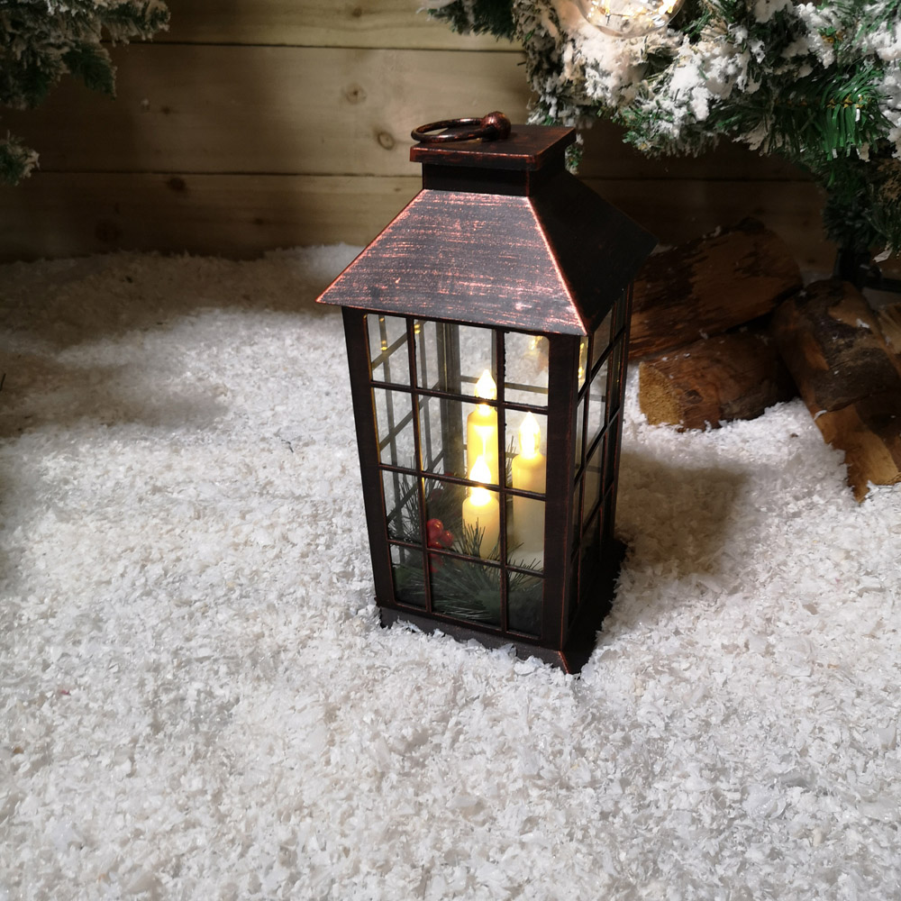 Samuel Alexander Warm White LED Bronze Christmas Lantern with 3 Candles Image 4