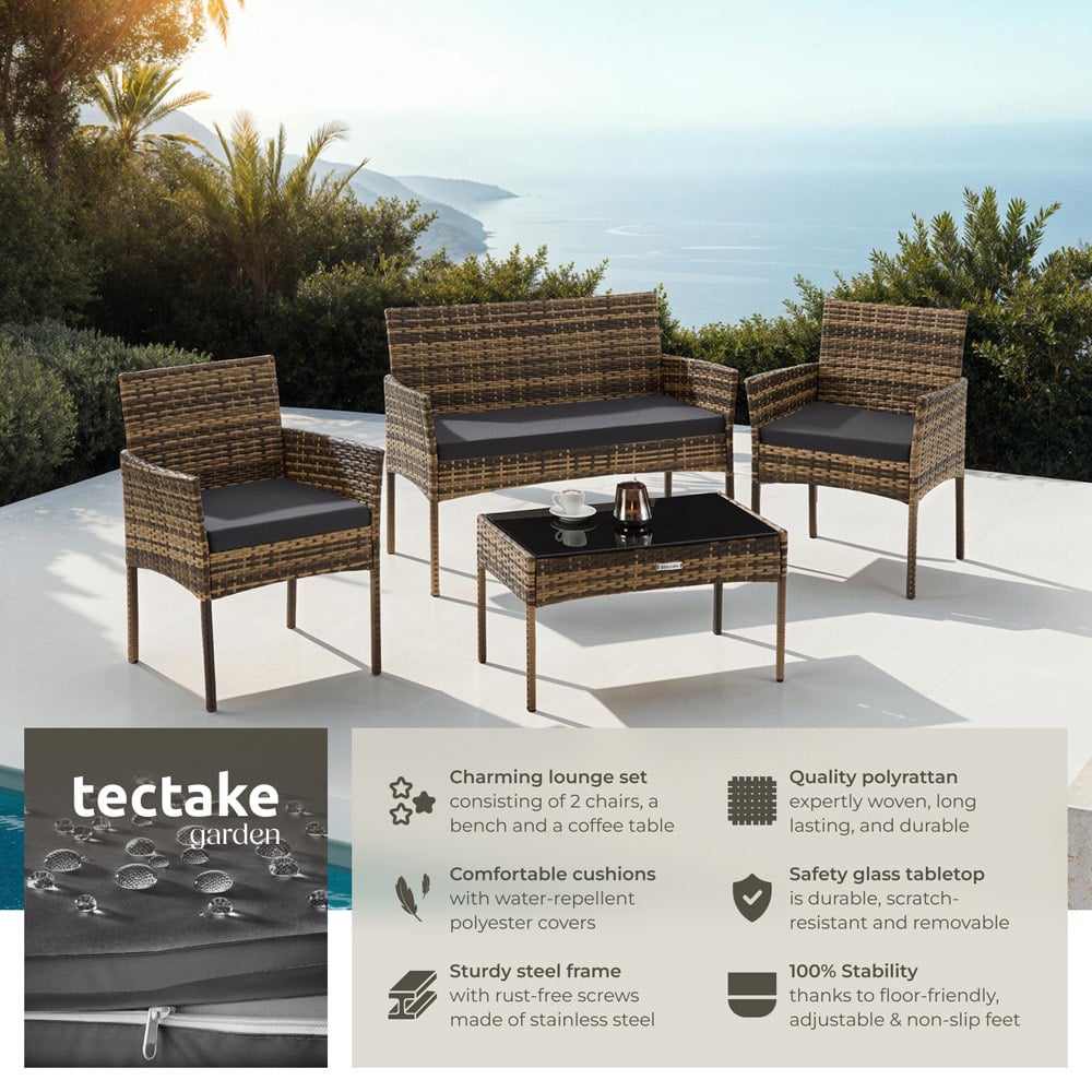 tectake Palese 4 Seater Nature Rattan Garden Sofa Set Image 3