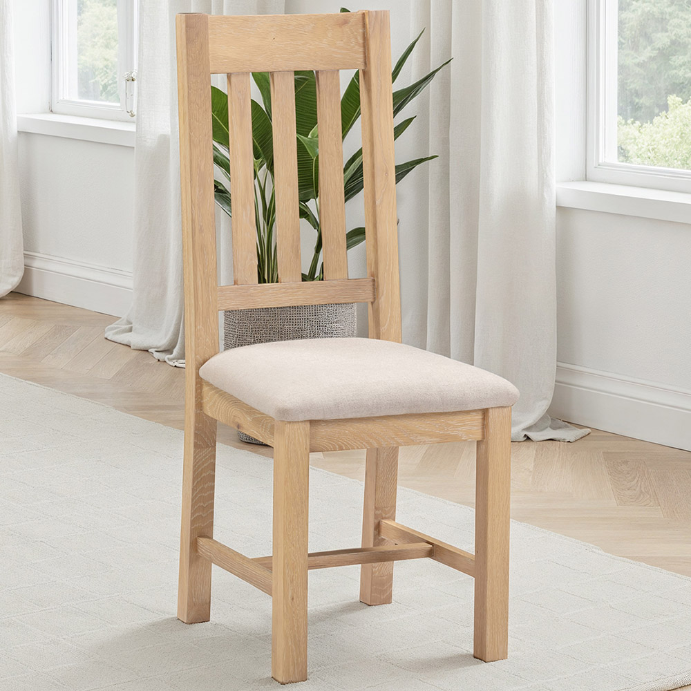 Seconique Windsor Sey of 2 Natural Oak and Oat Fabric Slatted Dining Chair Image 1