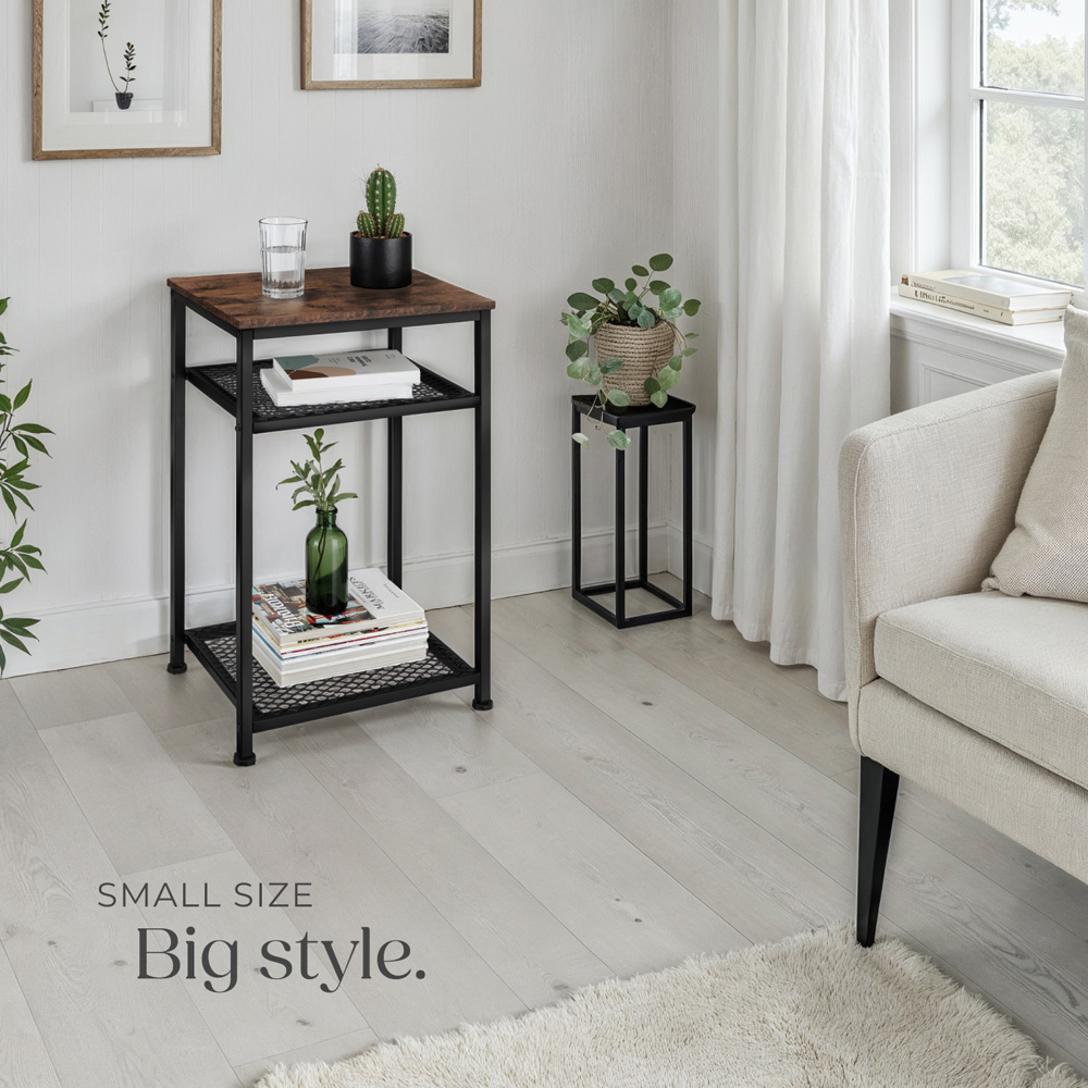 Tectake York 2 Grid Shelf Rustic Dark Wood Bedside Table Image 8