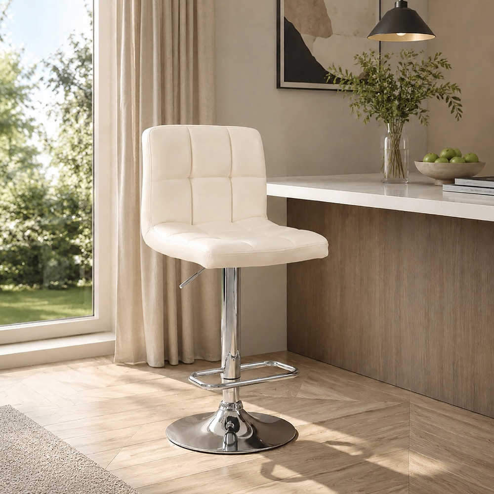 Premier Housewares Baina White Quilted Chrome Base Bar Stool Image 3