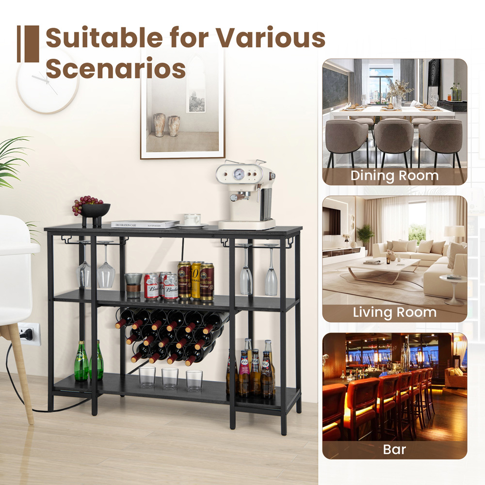 Costway 3 Shelf 15 Bottles Grey Wine Rack with Glass Holder Image 7