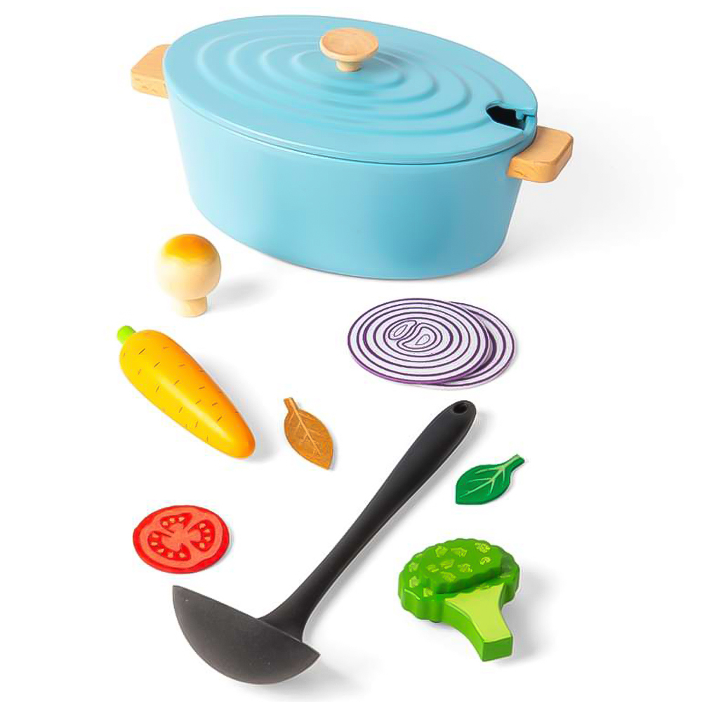 Bigjigs Toys Kids 17 Piece Wooden Casserole Dish Kitchen Playset Image 4