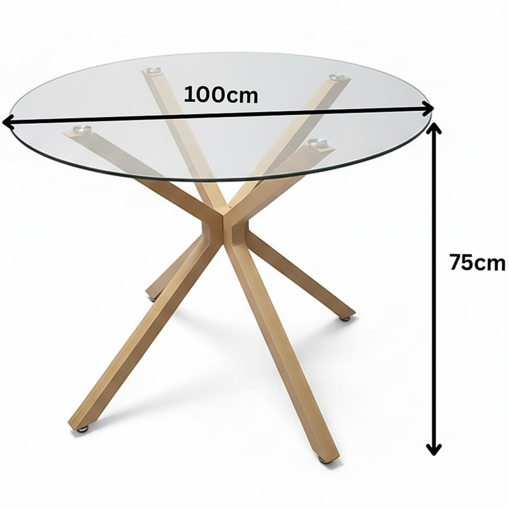 Portland 4 Seater Gem Pattern Round Glass Dining Set Mustard Image 4