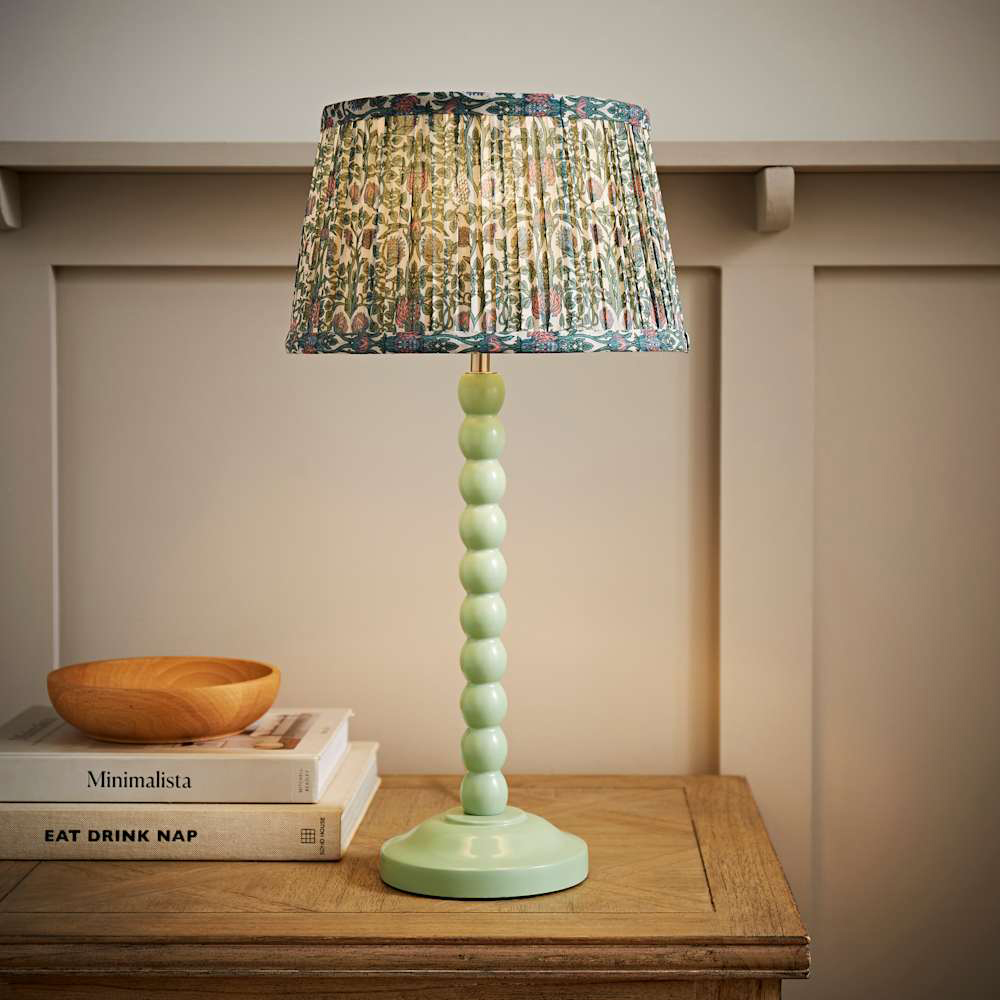ValueLights Floral Pleated Shade Pastel Green Bobbin LED Table Lamp with Bulb Image 3