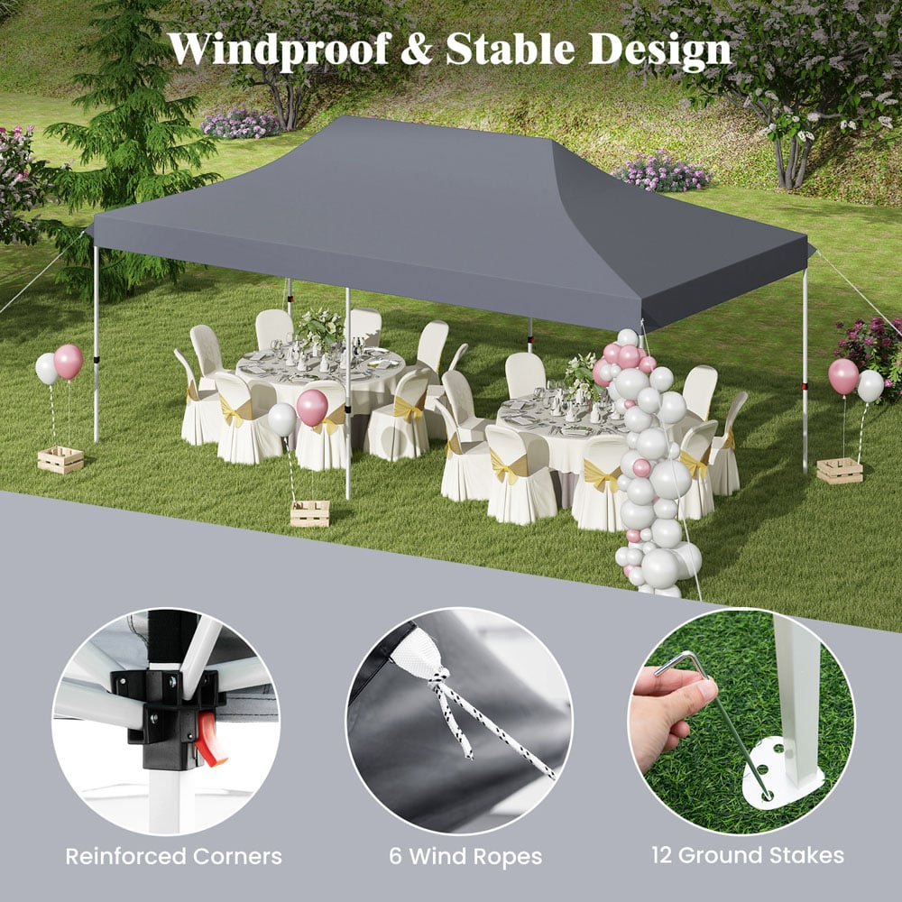 Costway Grey Pop-up Canopy Tent with Carrying Bag 3 x 6m Image 8