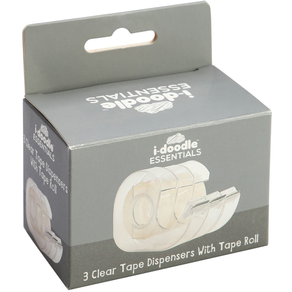 i-doodle Clear Tape Dispensers with Tape Rolls 3 Pack Image 1