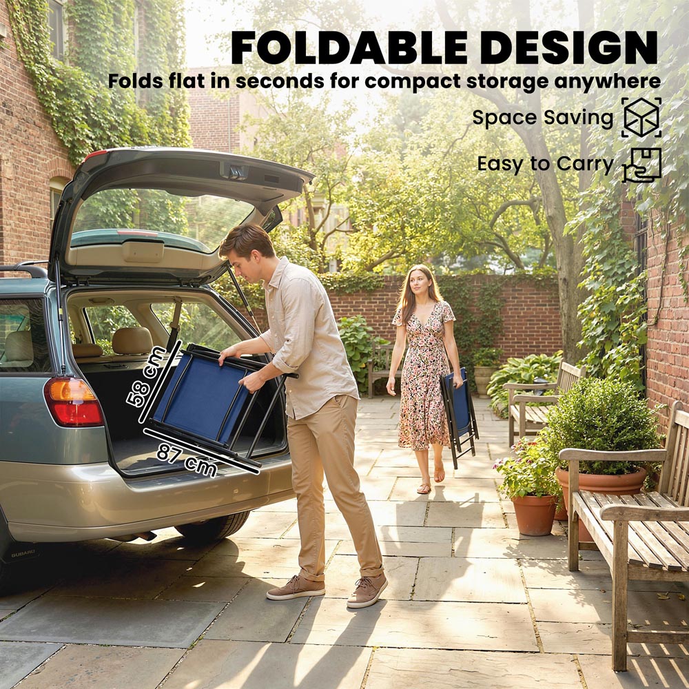 Outsunny Set of 2 Navy Blue Foldable Garden Chairs with High Back and Armrests Image 6